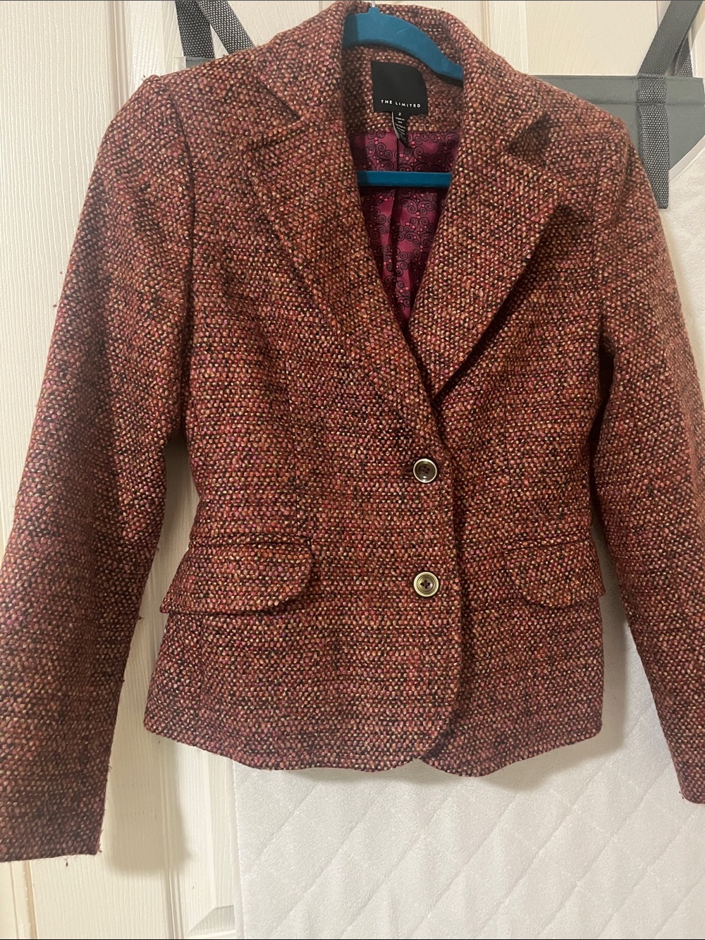 The Limited Women's Maroon Textured Tweed Blazer